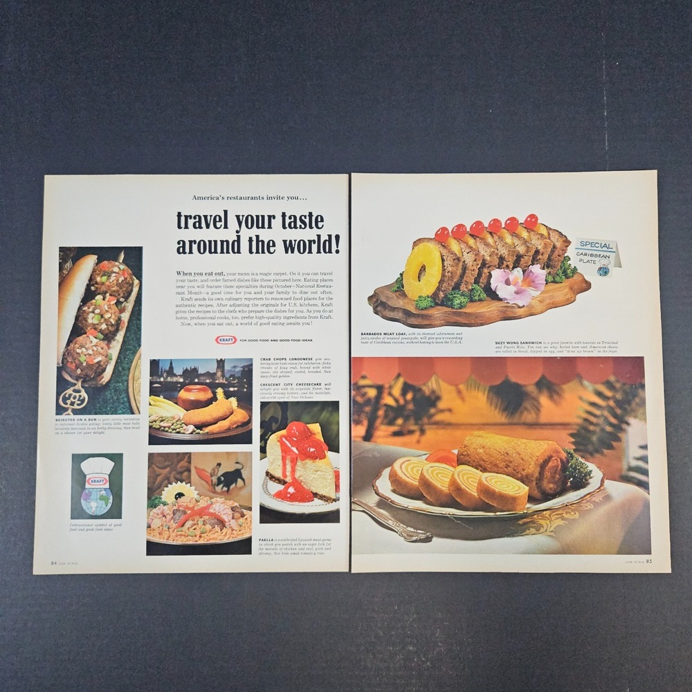 1966 Kraft Travel Your Taste Meals Vintage Print Ad Barbados Meat Loaf Paella